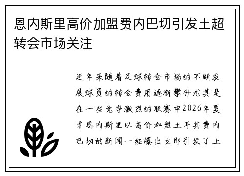 恩内斯里高价加盟费内巴切引发土超转会市场关注