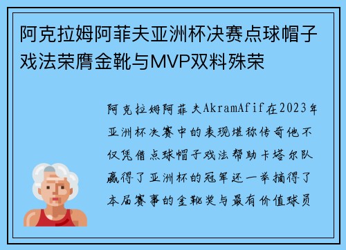 阿克拉姆阿菲夫亚洲杯决赛点球帽子戏法荣膺金靴与MVP双料殊荣 阿克拉姆阿菲夫亚洲杯决赛点球帽子戏法荣膺金靴与MVP双料殊荣